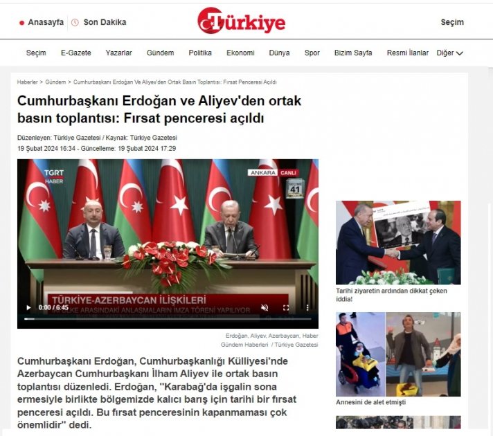 Turkish media focusing on President Ilham Aliyev